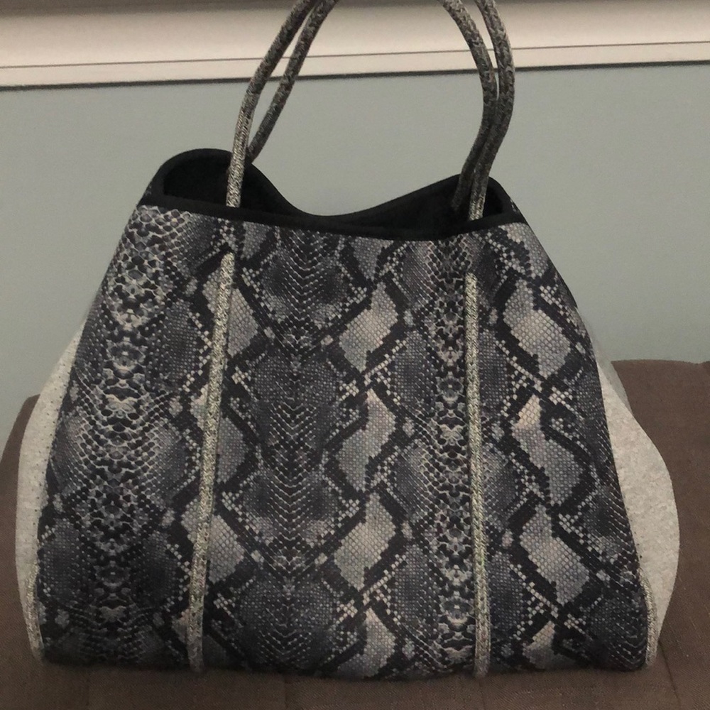 Grey and blue microfiber tote bag